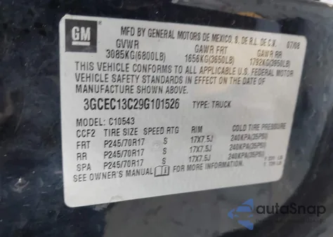 2009 Chevrolet Silverado Ls из США, поврежденный, VIN 3GCEC13C29G101526